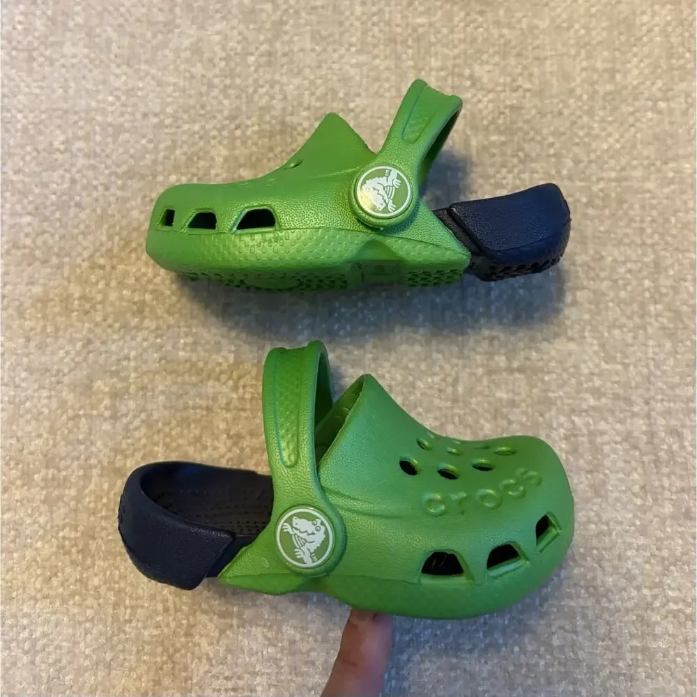 Crocs Electro Classic Clog Unisex Toddler Size C4 Green Navy Slip On Shoe